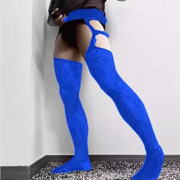Collants bleus pour hommes, vêtements Sissy, bas de corps rose vif, sous-vêtements blancs pour mari, chaussettes en résille, vêtements de Club fétichistes pour gars
