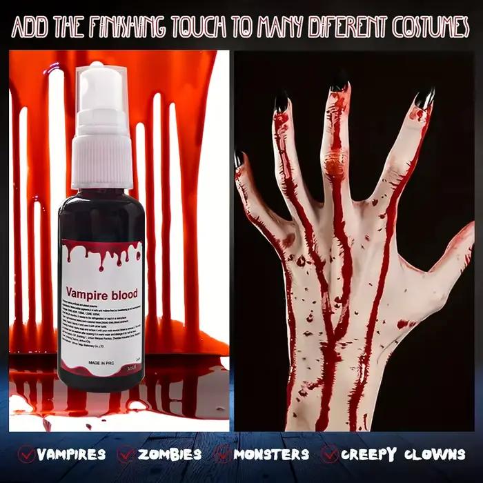 Spray de faux sang pour maquillage d'Halloween, fausses plaies réalistes, faux sang lavable, pour costume de sang facial de vampire zombie d'Halloween