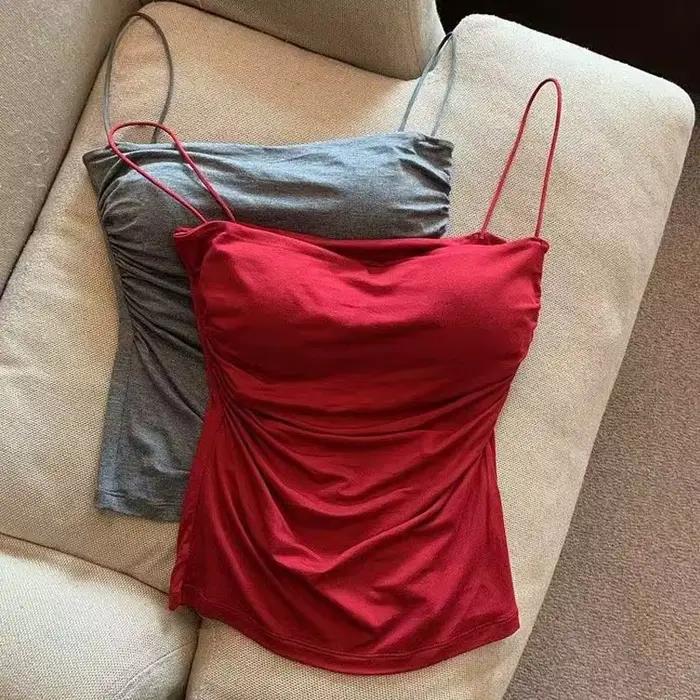 Camisoles d'été débardeurs femmes avec soutien-gorge intégré sangle réservoirs gilet sans manches t-shirts haut court