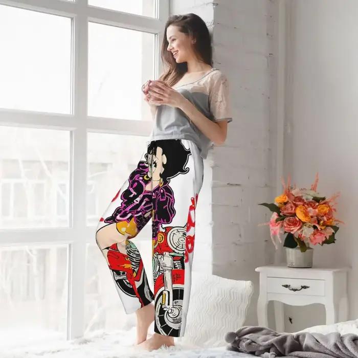 Pantalon de pyjama Betty Boop pour femme, détente hivernale, polyester et élasthanne, poches pratiques, couleurs variées, confort et sécurité nocturne