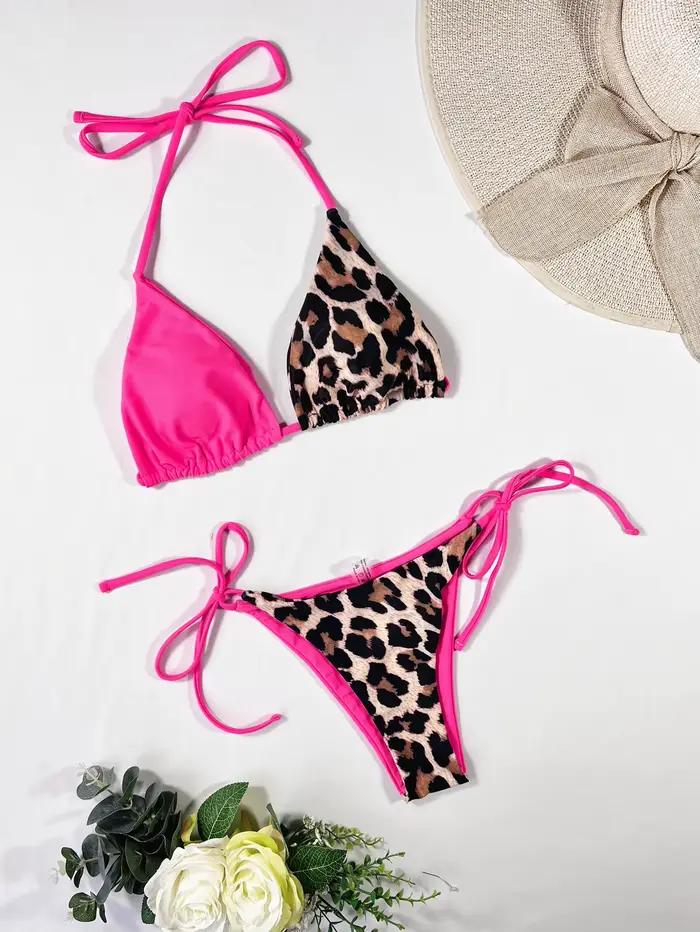 Maillot de bain brésilien imprimé léopard pour femmes, micro bikini sexy, ensemble deux pièces, vêtements de plage, 2024