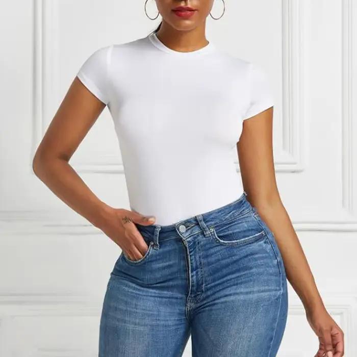Femmes Sexy été moulante Body mode décontracté solide à manches courtes corps hauts