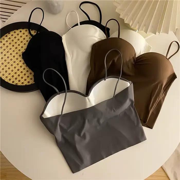 1pc populaire Cool solide tricoté Yoga débardeur de gymnastique soutien-gorge sans couture respectueux de la peau U-back gilet avec coussin de poitrine fixe jarretelle pour les femmes