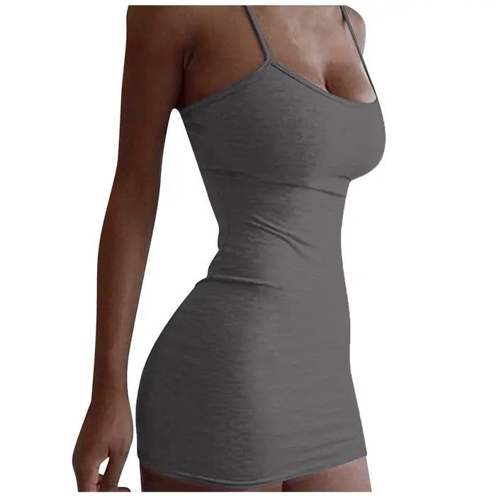 Couleur unie femmes chemise de nuit Sexy sans manches col Scroop vêtements