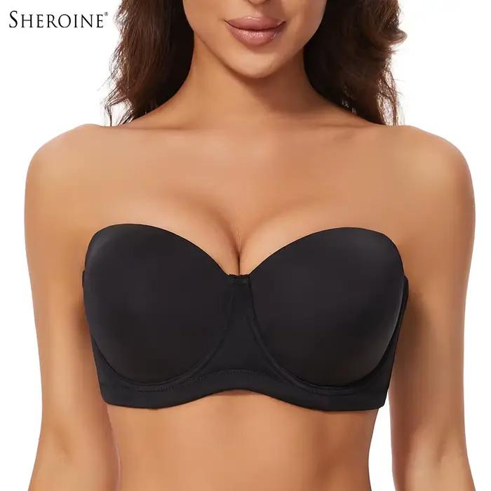 Sheroine Soutien-gorge sans bretelles grande taille Push Up à armatures Couverture complète Soutiens-gorge rembourrés légers pour gros seins Lisse et confort avec support