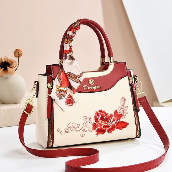 Sac à main pour femme de grande capacité brodé, cadeau pour la fête des mères, style minimaliste urbain, sac fourre-tout, sac bandoulière pour femme
