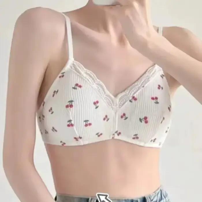Soutien-gorge pour fille coréen simple en dentelle à imprimé cerise