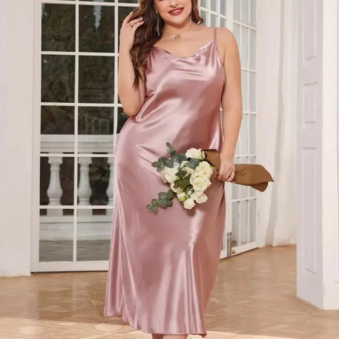 Robe de nuit longue oversize 3XL 4XL 5XL en satin pour femme