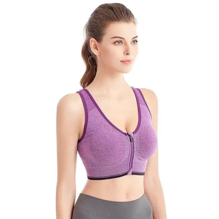 Soutien-gorge de Sport pour femmes, fermeture éclair sur le devant, plus de tailles, haut court, gymnastique, Jogging, Yoga, Fitness, gilet antichoc, Bralette, soutien-gorge de Sport pour femmes