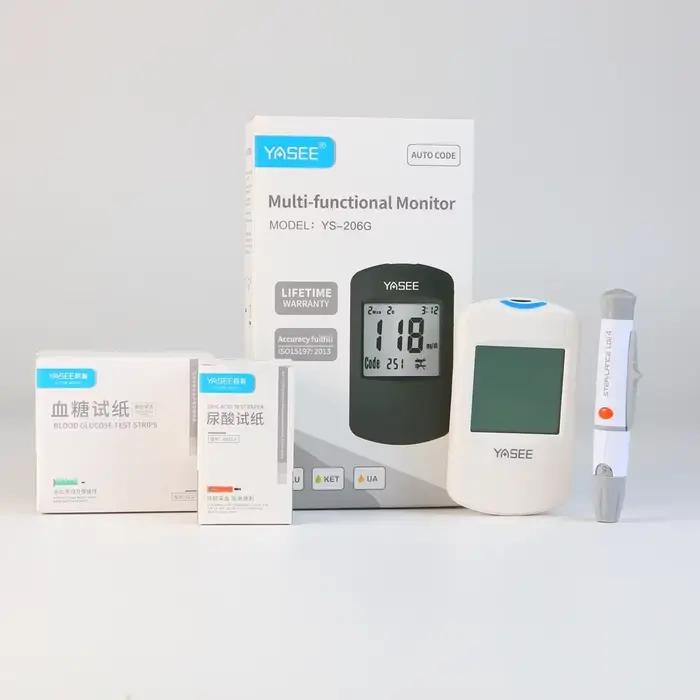 Test de glycémie, cétone et acide uricique, grand écran LCD, Kit de glucomètre, testeur de cétone dans le sang pour le diabète, multifonction 3 en 1