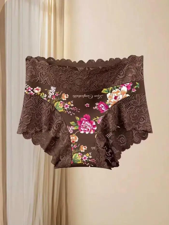 Lot de 3 culottes mi-hautes en dentelle à imprimé floral