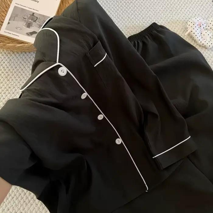 Pyjama de luxe doux et uni pour femme, nouvelle collection printemps 2026, ensemble basique deux pièces, vêtements de nuit décontractés à manches longues, ensemble loungewear 2 pièces style coréen