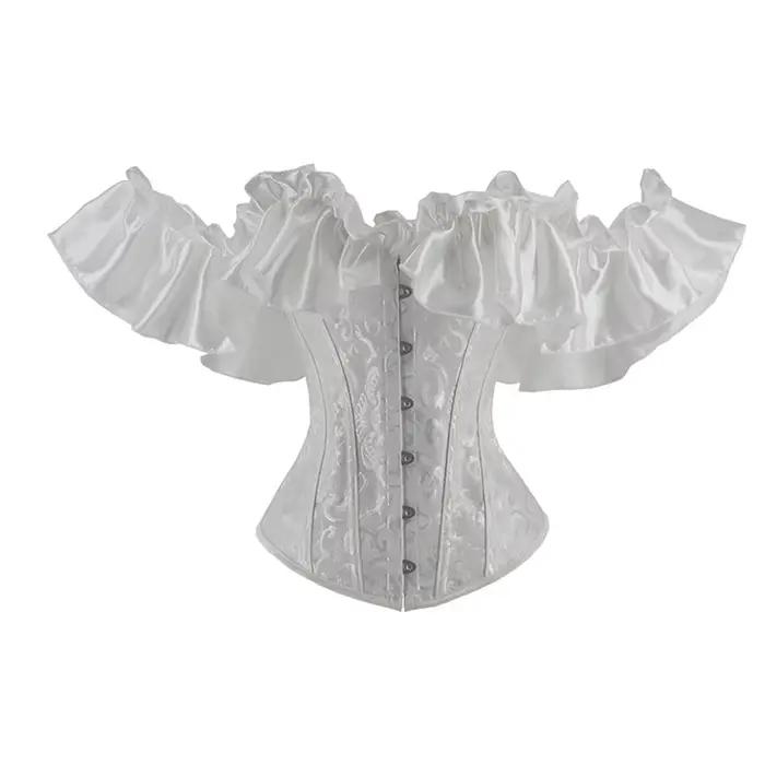 Corset blanc pour mariée, Bustier à lacets, manches courtes, à volants, gilet de fête, tenue Sexy, Vintage, Burlesque