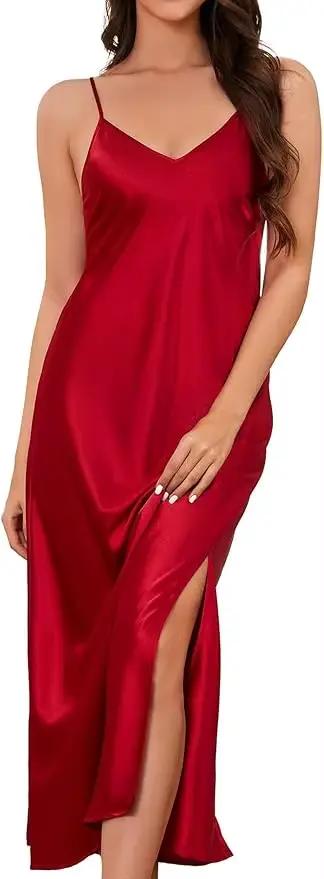 Chemise de nuit haut de gamme sans manches avec fente latérale haute