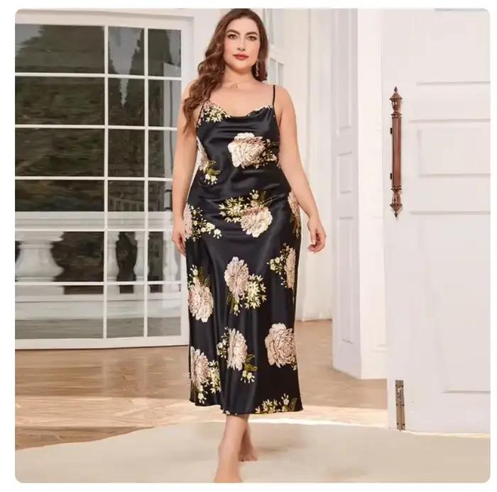 XL-5XL grande taille Sexy jarretelle chemise de nuit vêtements de nuit Lingerie été femmes chemise de nuit ample soyeux Satin robe de chambre vêtements de détente