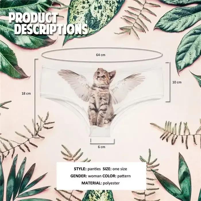 Culotte femme sans couture imprimé Angel Cat 3D – Slip push-up et string de dessin animé mignon