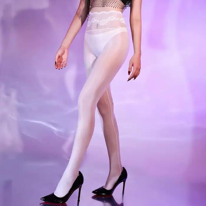 Huile de cheval Sexy soie collants dentelle taille conception femmes