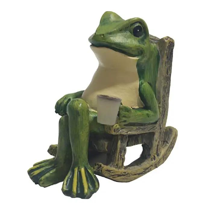 Lampe de nuit solaire étanche en forme de grenouille, style rustique créatif, chaise à bascule grenouille, figurine lumineuse, ornement mignon de dessin animé