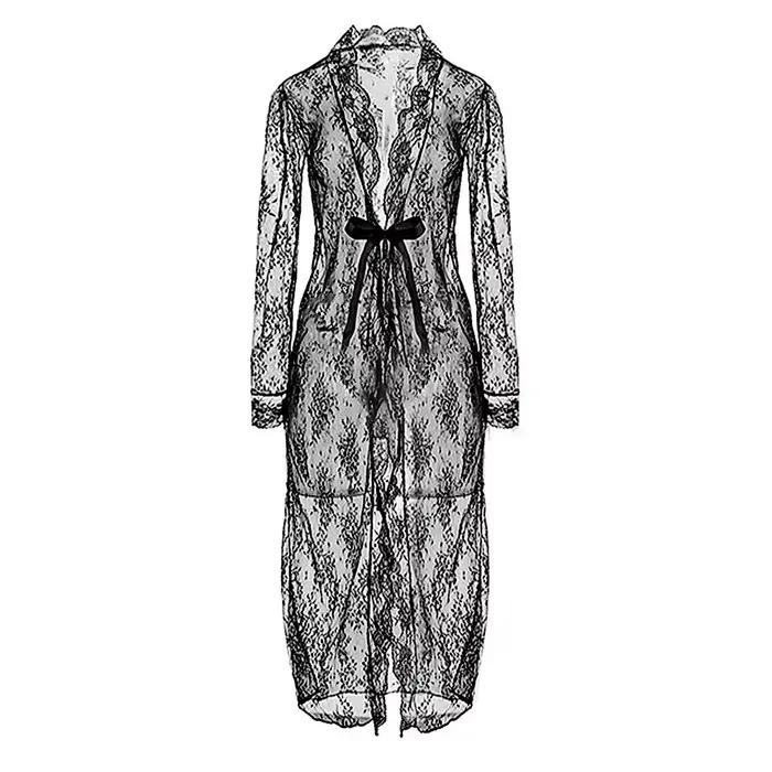 Chemise de nuit transparente en dentelle noire sexy pour femme