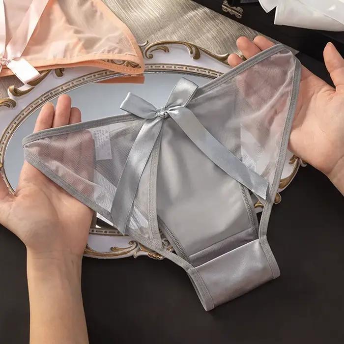 Culottes pour femmes en satin soyeux transparent avec nœud papillon
