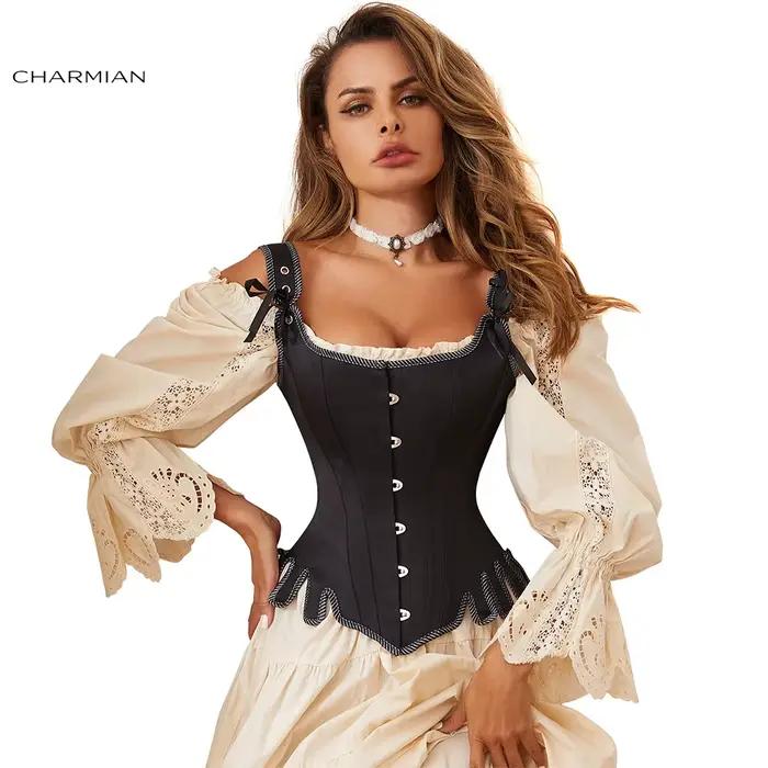 Corset Vintage en Brocart Désossé d'Acier avec Bretelles pour Femme