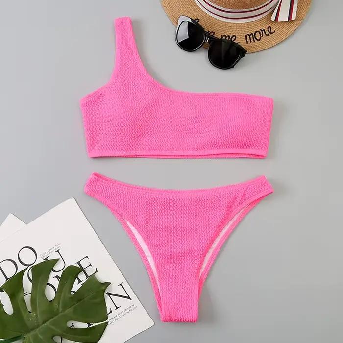 Micro Bikini blanc 2024 Biquini brésilien une épaule string maillot de bain femmes coupe haute maillot de bain maillots de bain femme été plage