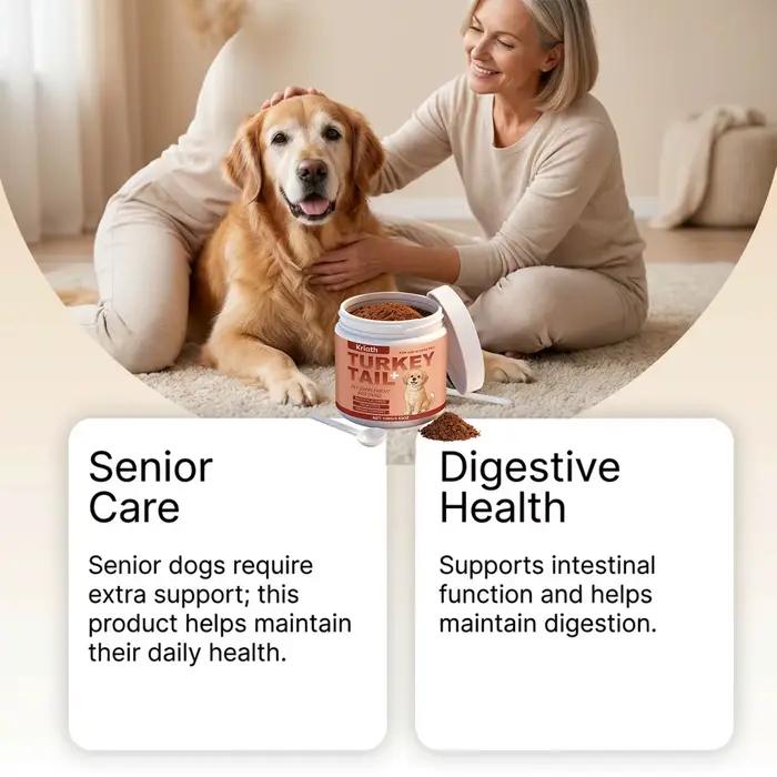 Poudre de complément nutritionnel pour chiens : Améliore la vitalité de l'animal, équilibre la flore intestinale, favorise la santé de la peau et du pelage, renforce les défenses corporelles 100g