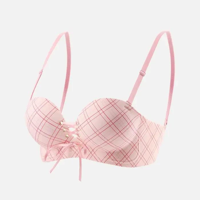 Soutien-gorge sans fil rose clair à carreaux