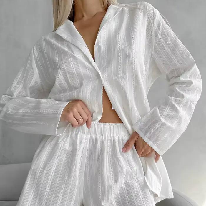 Ensemble de pyjama décontracté deux pièces en coton blanc
