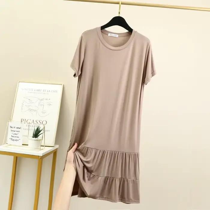 Vêtements de nuit pour femmes, chemises de nuit d'été décontractées, vêtements de nuit modaux, chemise de nuit ample plissée, robe mi-longue