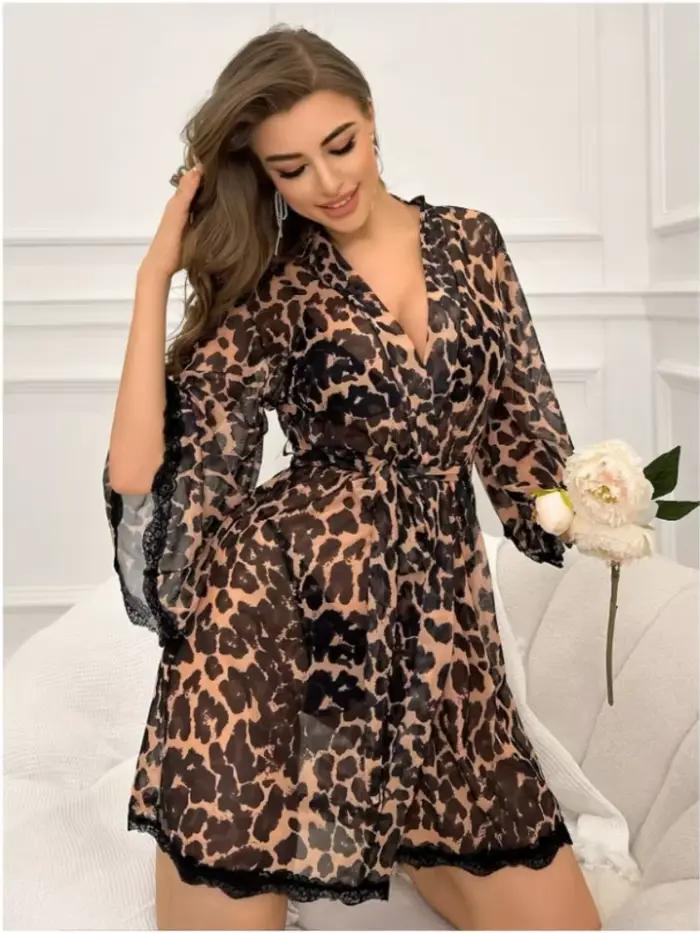 Chemise de nuit Sexy imprimé léopard pour femmes