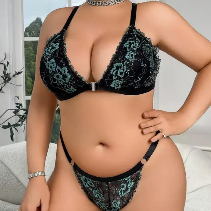 Femmes grande taille Lingerie Sexy dentelle bord soutiens-gorge et pantalons deux pièces confortable rassemblement grands sous-vêtements avant-bouton ensembles de soutien-gorge
