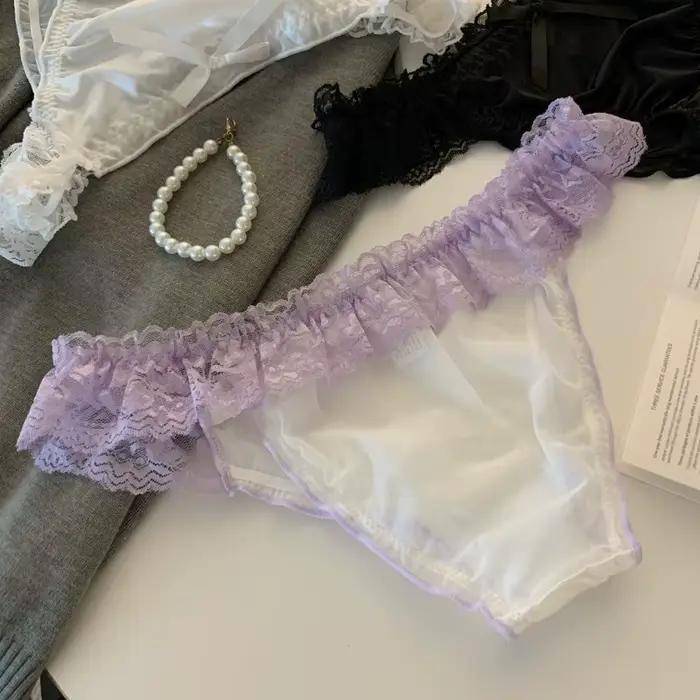 Culotte femme dentelle à volants Satin sous-vêtements Sexy