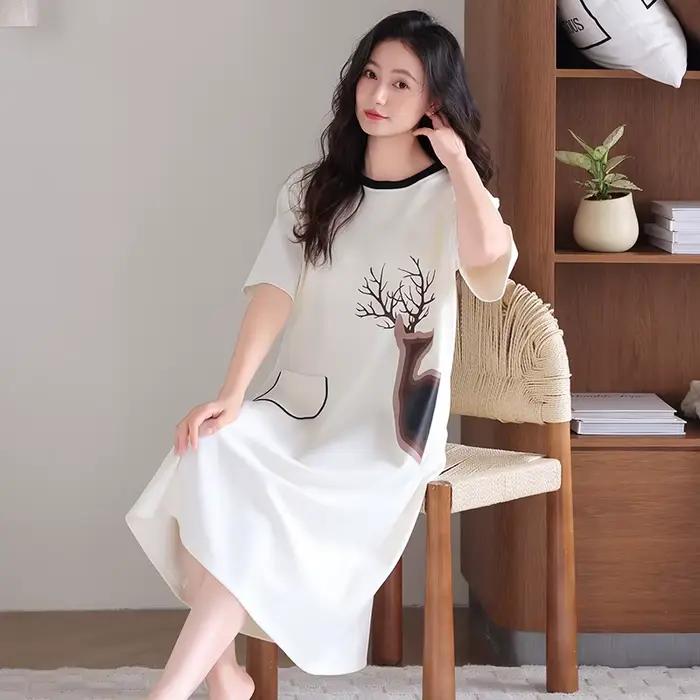 Date femmes chemise de nuit femme 100% coton à manches courtes vêtements de nuit robe de nuit