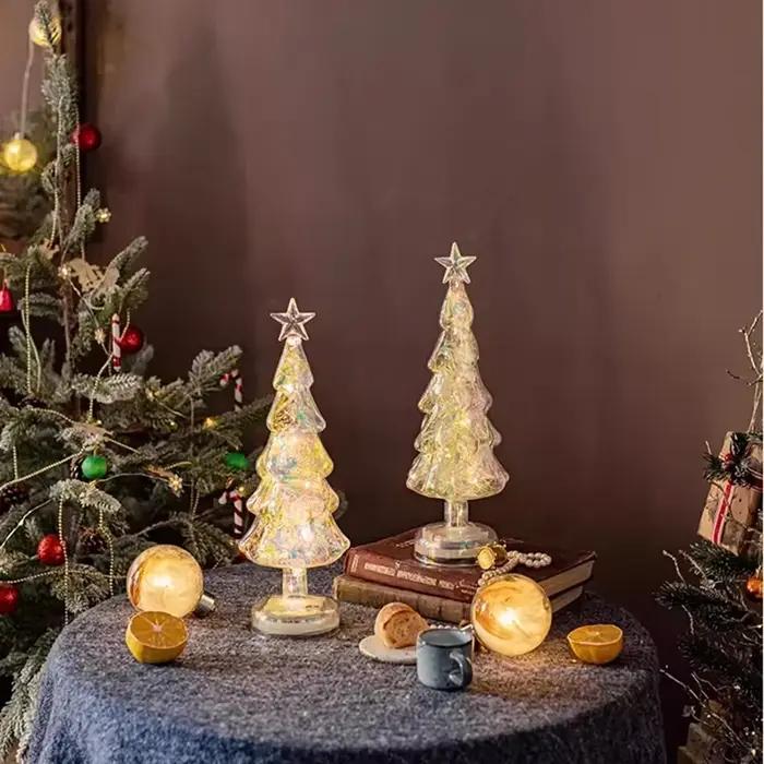 Arbre de noël en verre nacré Led, ornement de table esthétique de luxe moderne, veilleuse scintillante, décoration de Shopping pour la maison