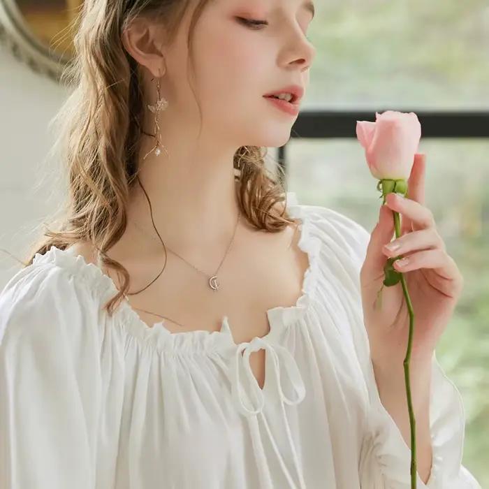 Chemise de nuit à manches longues pour femmes, tenue de printemps et d'automne, douce, ample, vêtements de maison, en coton, vêtements de nuit féminins