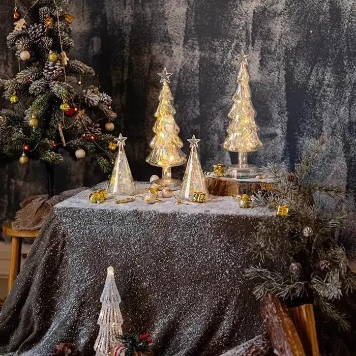 Arbre de noël en verre nacré Led, ornement de table esthétique de luxe moderne, veilleuse scintillante, décoration de Shopping pour la maison