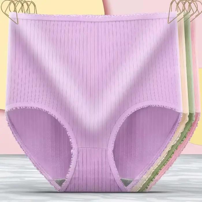 Women Panties Girl Plus Size Underwear High Waist Briefs Breathable Solid Color Soft Female Lingerie Ruffles Decoration