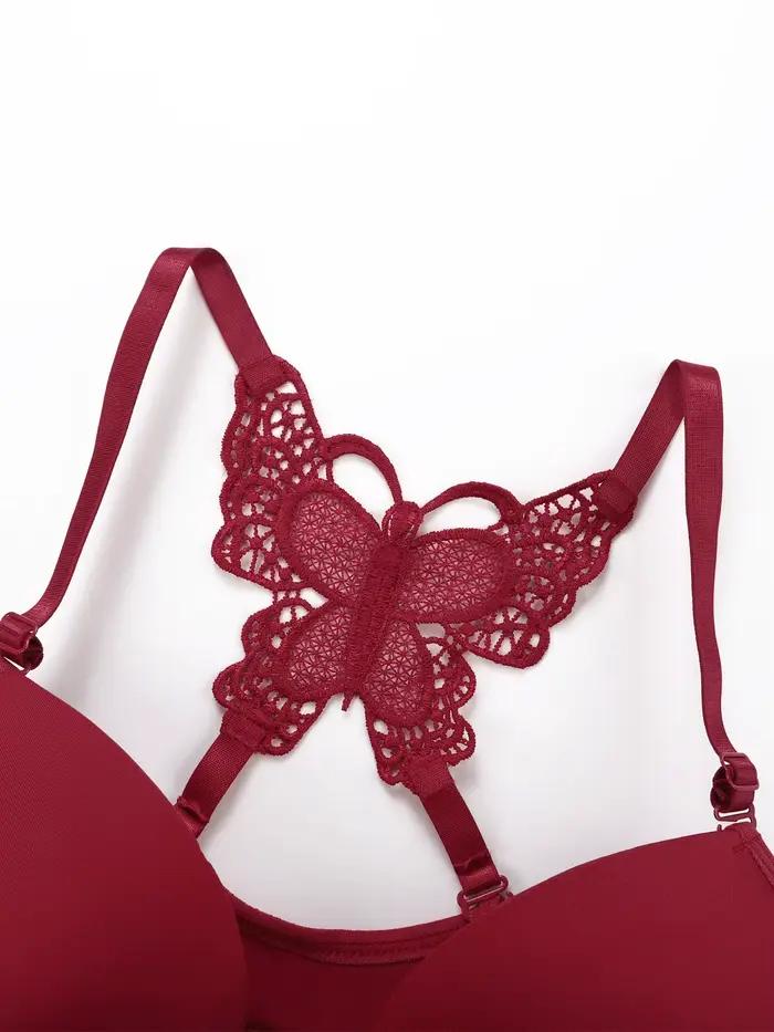 Vente chaude 2 pièces ensemble de sexy rouge avant bouton braissere beau dos papillon mode soutien-gorge push up femmes