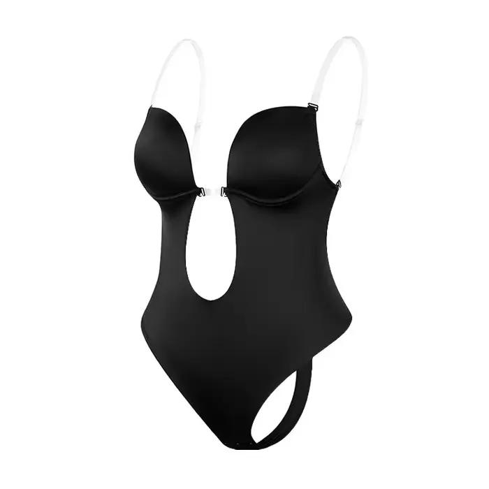Corset Push-Up Rembourré à Bretelles Transparentes et Col en V Profond pour Femme