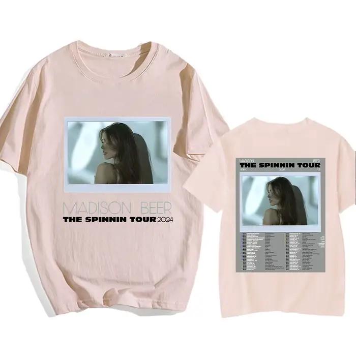 T-shirt manches courtes femme/homme, en coton, avec impression graphique double face, Madison Beer The Spinning Tour 2024