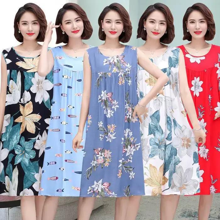 Été d'âge moyen et personnes âgées coton chemises de nuit en soie pyjamas robes pour femmes grande taille mère