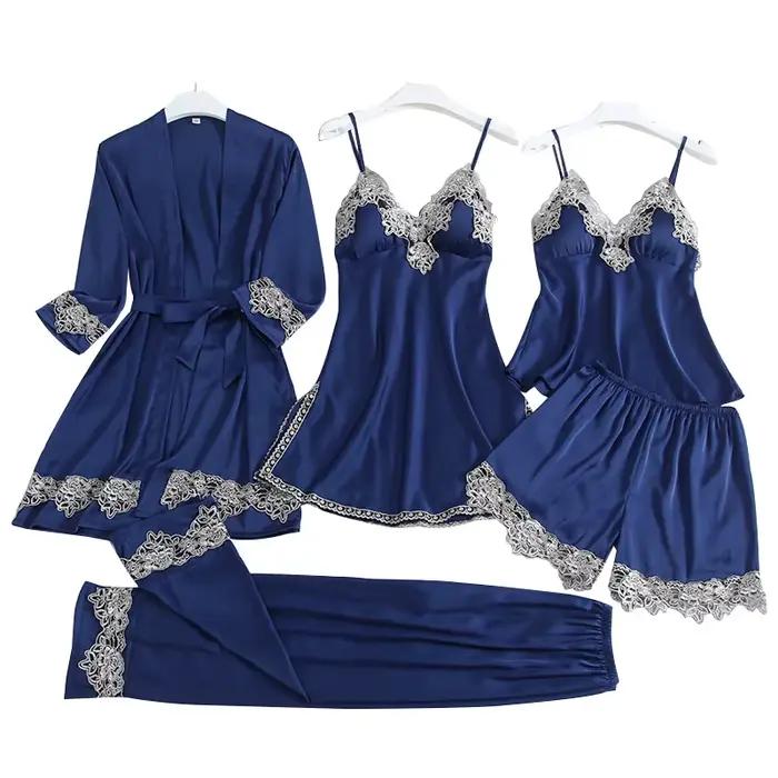 Ensembles de pyjamas en satin pour femmes avec coussinets de poitrine
