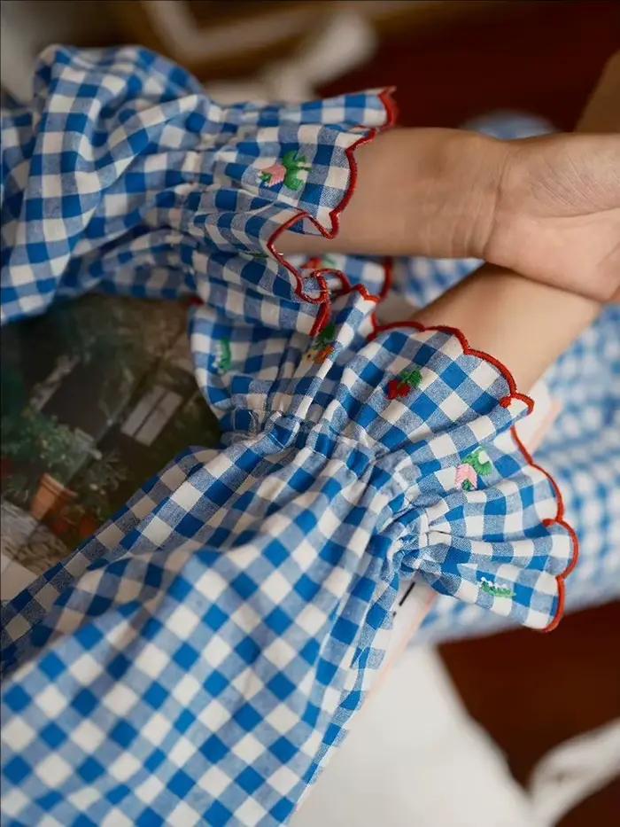 Ensemble de pyjama long à manches longues en coton 100% à carreaux
