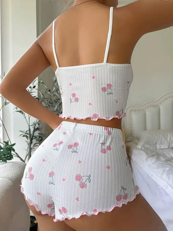 Ensemble pyjama 2 pièces imprimé cœur pour femmes
