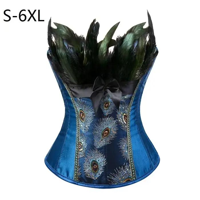Caudatus Corsets et Bustiers paon broderie princesse Burlesque surbuste Corset gothique plume vêtements corps Shaper Bustier