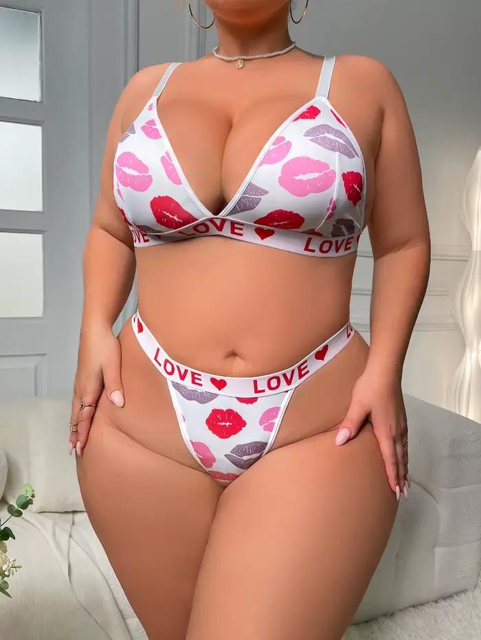 Ensemble de Lingerie Sexy imprimé lèvres pour femmes