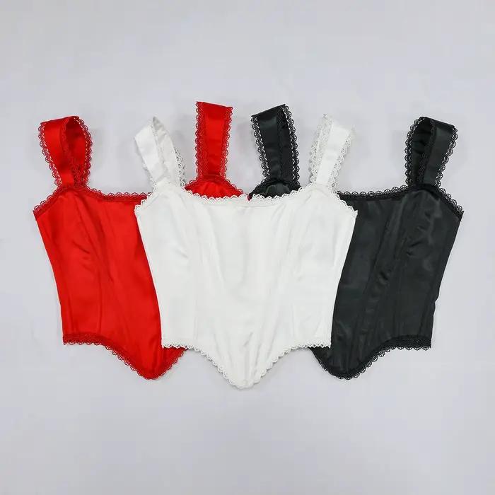 Corset femme Sexy rouge noir blanc Corsets haut à lacets Vintage gothique Bustiers soirée élégant dentelle Corsage minceur