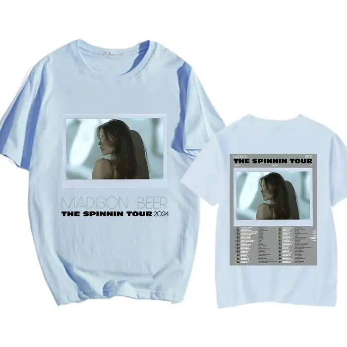 T-shirt manches courtes femme/homme, en coton, avec impression graphique double face, Madison Beer The Spinning Tour 2024