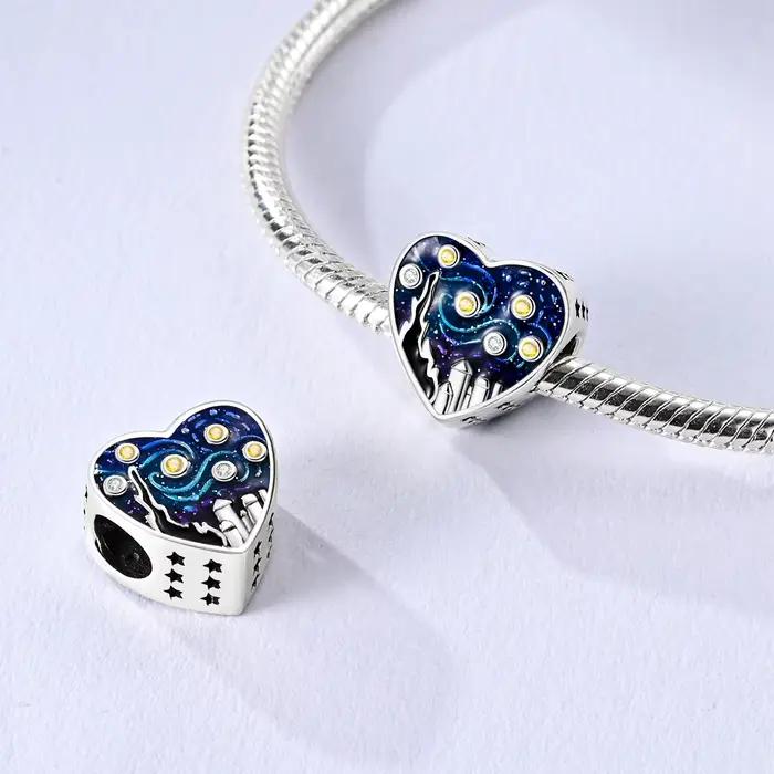 Breloques nuit étoilée de Van Gogh, perles bleues en argent 925, adaptées au Bracelet Original, bijoux à faire soi-même pour femmes